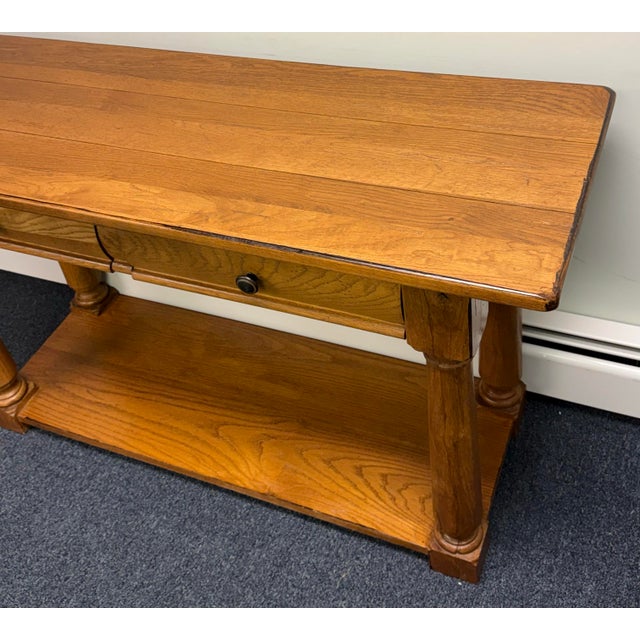 Broyhill Broyhill Attic Heirlooms Rustic Oak Console / Sofa Table For Sale - Image 4 of 12