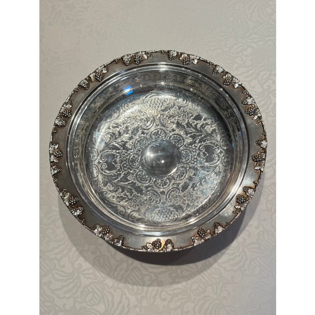 1950s 1950s Mid-Century Crescent Silver-Plated & Glass Pedestal Serving Bowl - 2 Pieces For Sale - Image 5 of 12