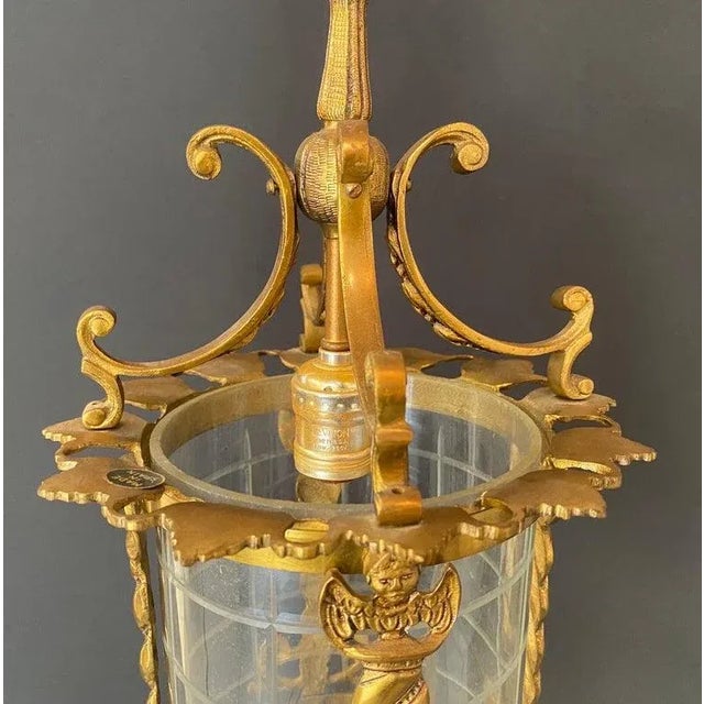 1960s Spanish Neoclassical Revival Style Figural Gilt Iron Lantern or Pendant For Sale - Image 5 of 10
