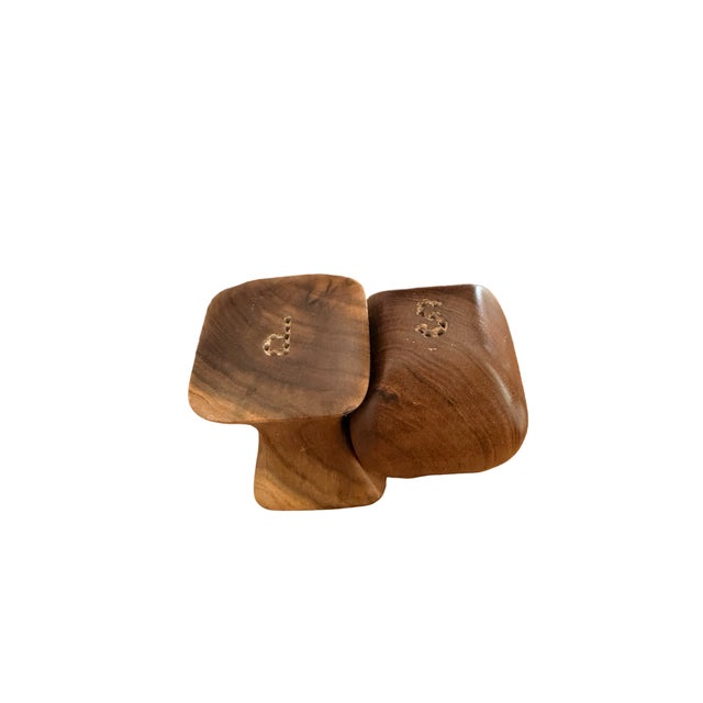 Mid 20th Century Danish Modern Style Sculptural Interlocking Wood Salt and Pepper Shakers For Sale In West Palm - Image 6 of 11