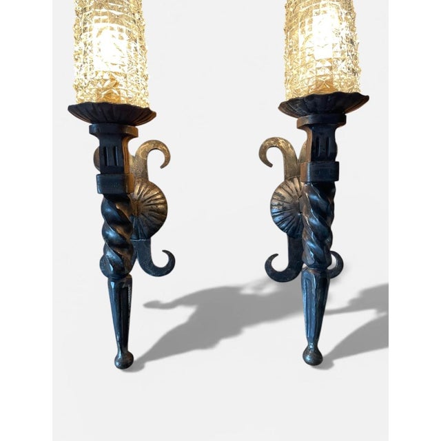 1950s French Brutalist Wrought Iron Wall Sconces, 1950, Set of 2 For Sale - Image 5 of 9