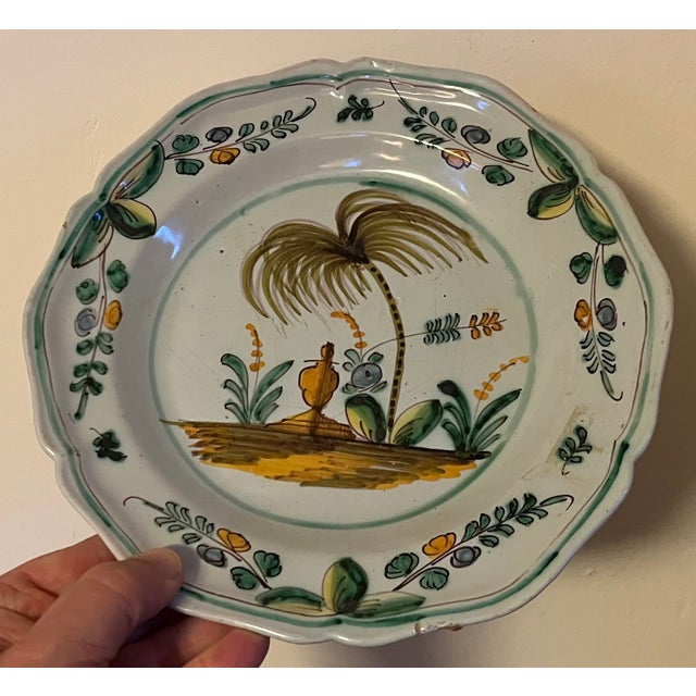 19th Century Antique Early 19th Century French Faience Pottery Plate With Mediterranean Palm Tree & Urn Garden Landscape For Sale - Image 5 of 7