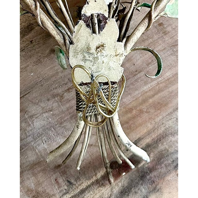 Metal Italian Hand-Painted Tôle Rose Bouquet Two-Light Wall Sconce, 1950s For Sale - Image 7 of 15