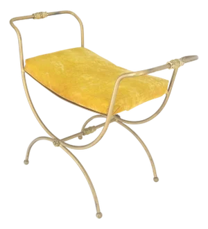 Italian Brass & Steel Bent Wire Ball Feet Gold Upholstery Cushion Window Bench