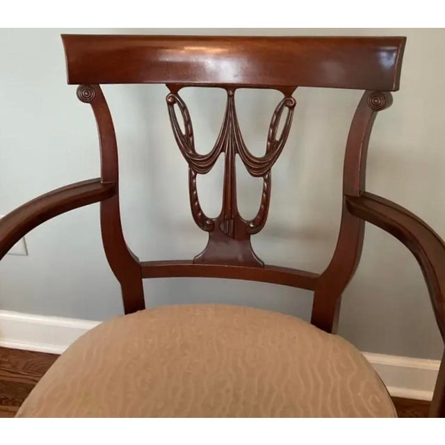 Mid 20th Century Northern Furniture Co. Vintage Mahogany Double Pedestal Dining Table With 6 Shield-Back Chairs & 4 Leaves For Sale - Image 5 of 12