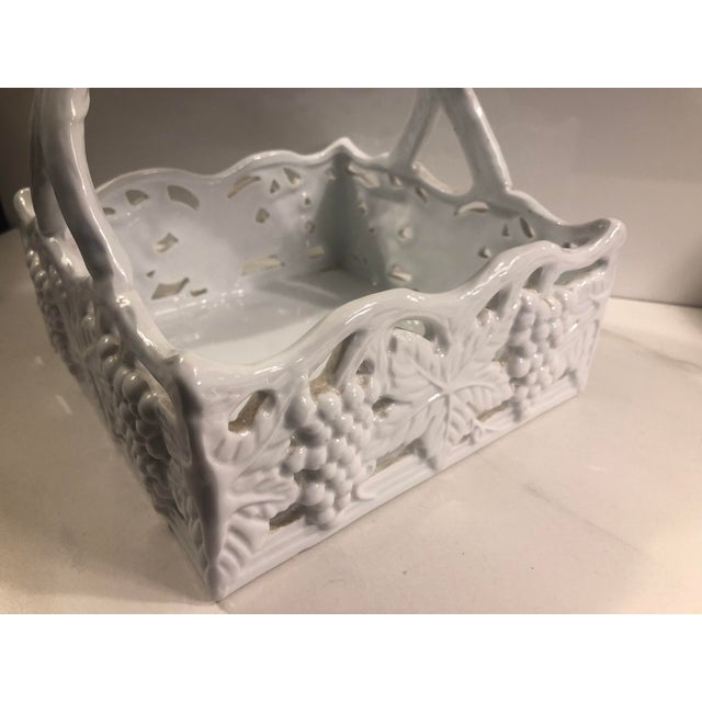 Ceramic Majolica Blanc De Chine Ceramic Bowl / Basket For Sale - Image 7 of 8