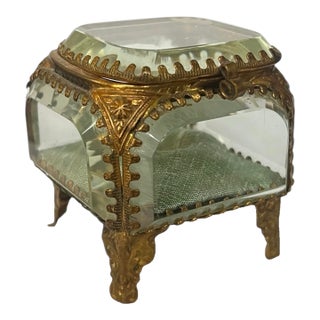 French Victorian Beveled Glass Ormolu Royal Jewelry Casket Trinket Box For Sale