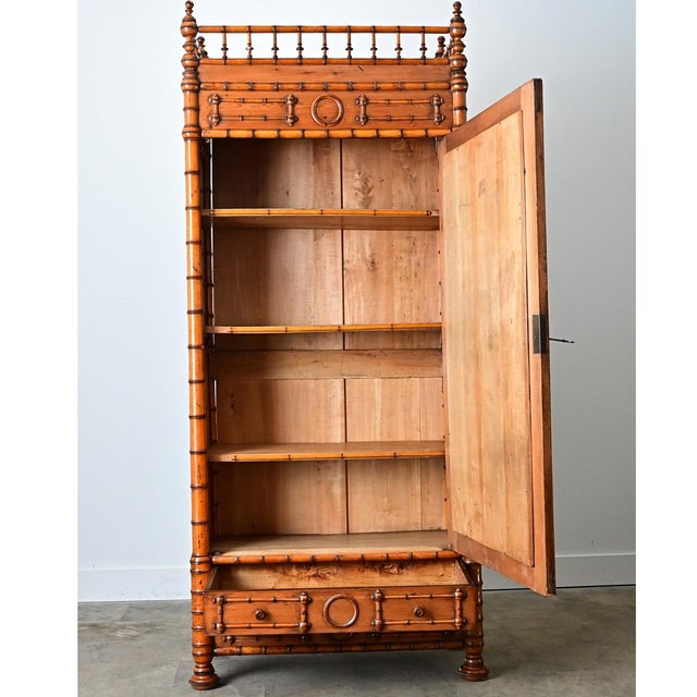 French 19th Century Faux Bamboo Pine Mirror Door Armoire For Sale In Baton Rouge - Image 6 of 12