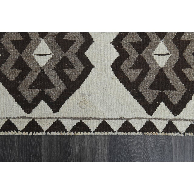 Textile 1970s Vintage Handmade Wool Cotton White Brown Runner Rug For Sale - Image 7 of 11