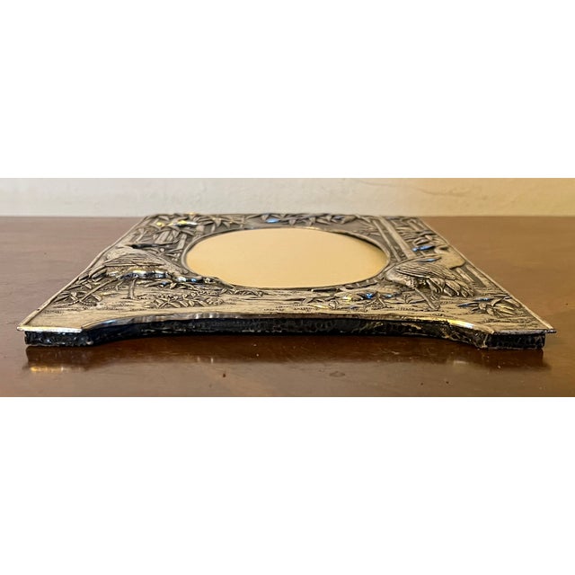 Silver Antique 19th Century Aesthetic Movement Silver Plate Picture Frame With Cranes and Bamboo For Sale - Image 8 of 11