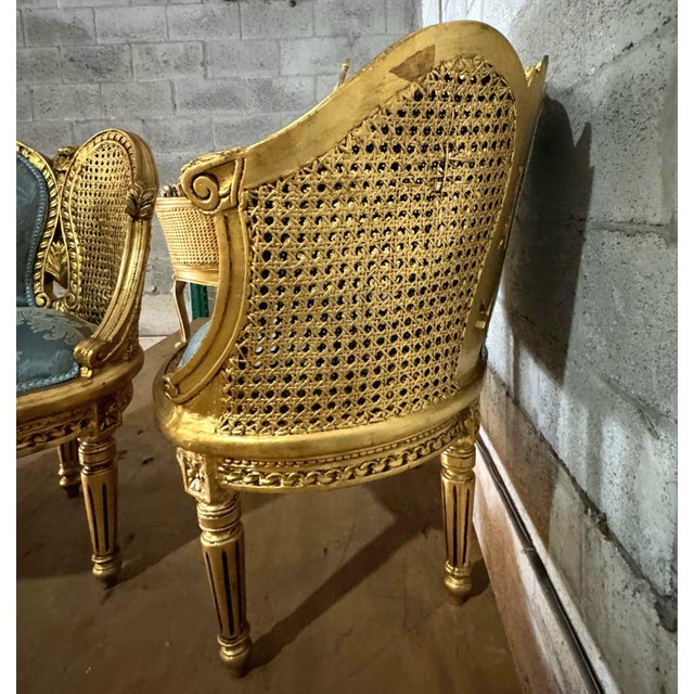 Louis XV Style Bergere Wing Chair Set With Gold Leaf Details For Sale In Miami - Image 6 of 9