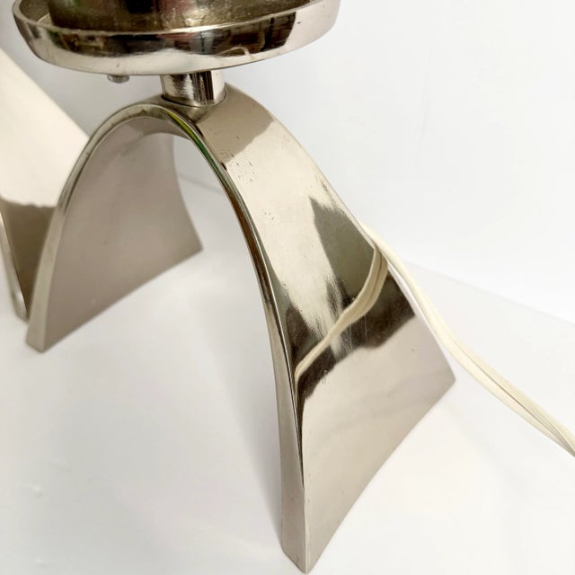 Metal Pair Mid Century Modern Laurel Arch Chrome Lamp Bases Work No Shades MCM Vintage For Sale - Image 7 of 13