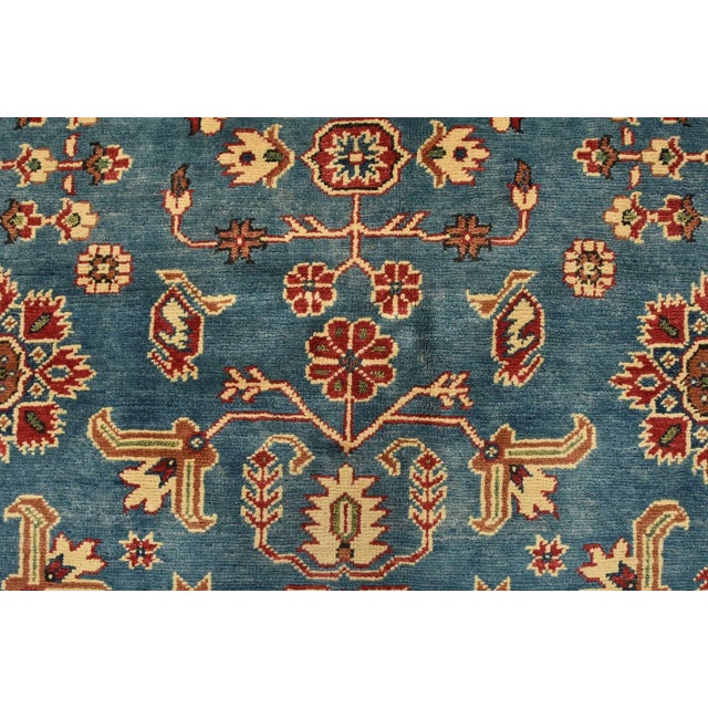Kazak Rug 7’10” X 7’10” Blue Wool Traditional Hand-Knotted Carpet For Sale - Image 9 of 14