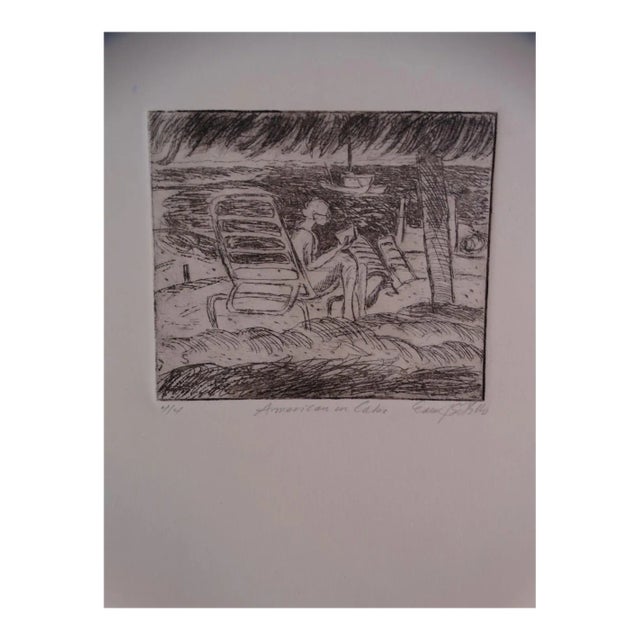 Mid 20th Century "American in Cabo" Etching by Edward Sotello For Sale