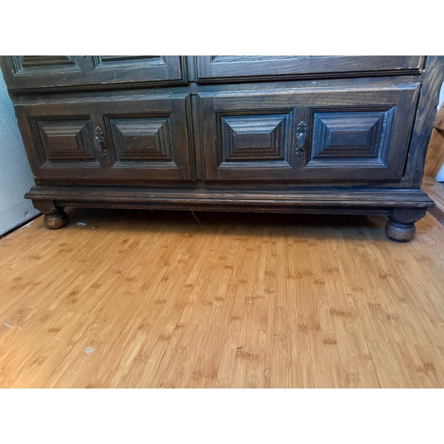 1950s Brutalist MCM Spanish Wood Armoire Wardrobe For Sale - Image 11 of 12