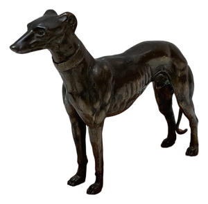 Bronze Greyhound Sculpture on Wood Base, 1950s