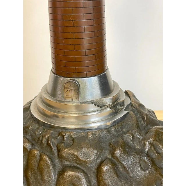 Early 20th Century French Art Deco Bronze, Steel, Crystal and Wood Model of a Lighthouse Lamp For Sale - Image 4 of 12