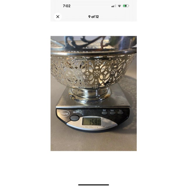 Metal 1930s Sterling Silver Reticulated Handled Brides Basket For Sale - Image 7 of 10