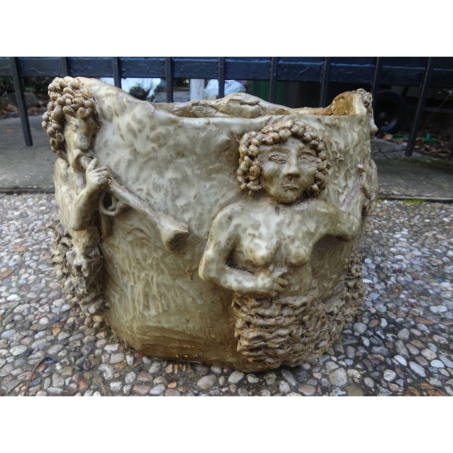 Handmade Glazed Pottery Planter or Jardiniere by June His For Sale - Image 9 of 10