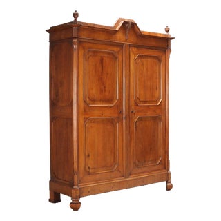 Antique Umbertino Walnut and Poplar Wardrobe, Italy, 19th Century For Sale