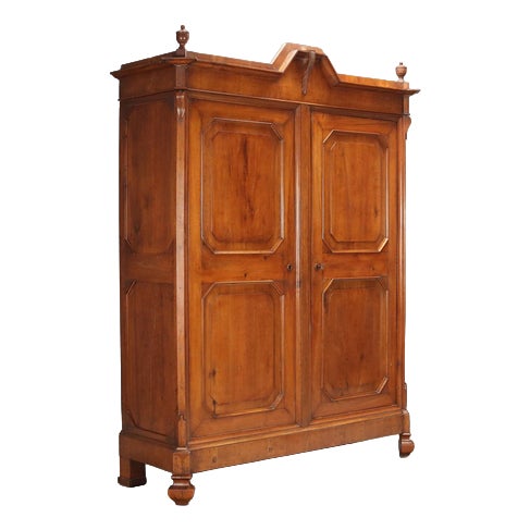 Antique Umbertino Walnut and Poplar Wardrobe, Italy, 19th Century For Sale