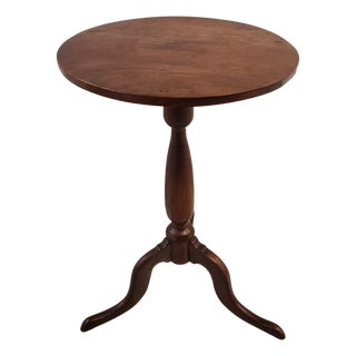 Antique American Solid Walnut Candle Stand or Accent Table, Turned Pedestal Tripod Base, C. 1845 For Sale
