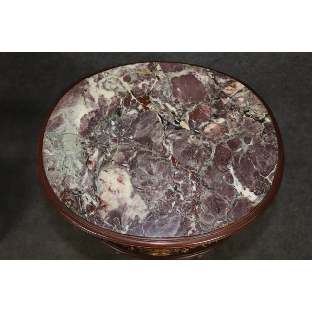 Pair of Early 20th C. French Louis XVI Bronze Mounted Marble Top Nightstands For Sale - Image 9 of 15