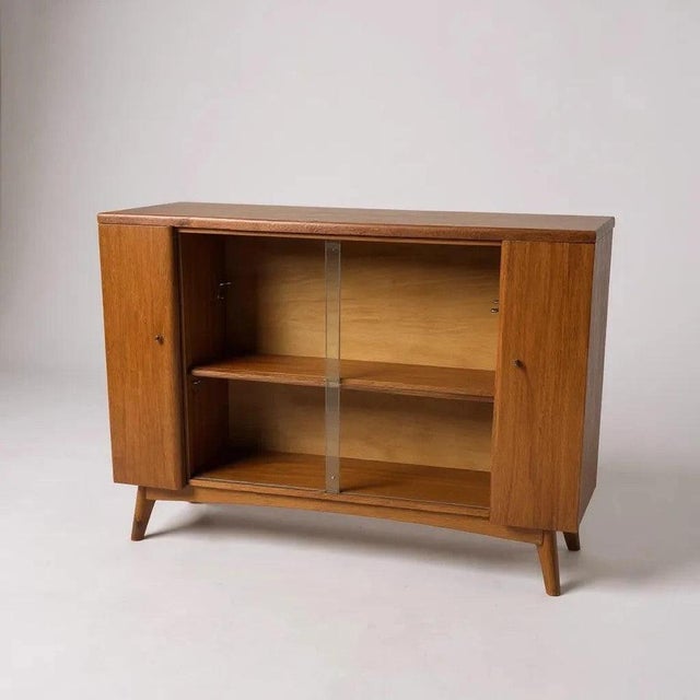 Mid-Century Drinks Cabinet in Teak with Glass Sliding Doors and Adjustable Shelf For Sale - Image 11 of 11