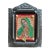 Mexican Devotional Nicho With Black Curled & Pressed Tin Frame For Sale