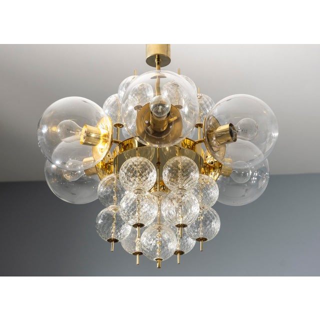 Mid-Century Brass and Glass Chandelier, Europe, 1960s For Sale - Image 4 of 12