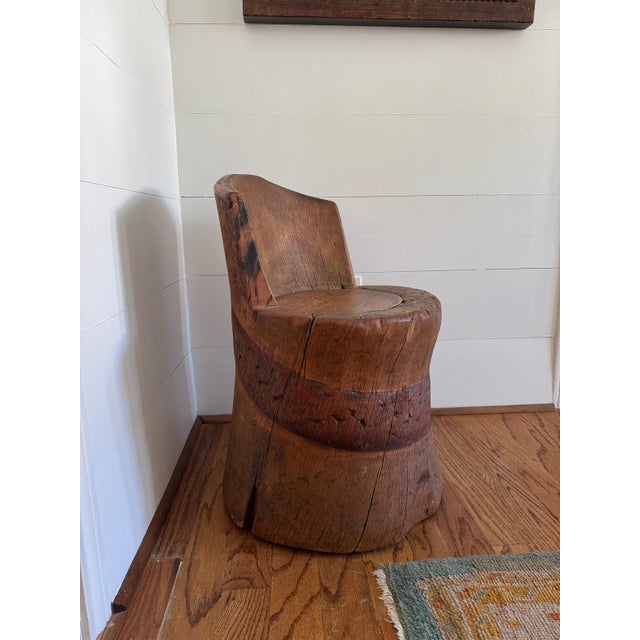 Swedish Kubbstol / Kubbestol from the 16th Century, Carved with folk art. It is carved from a single piece of wood - it is...