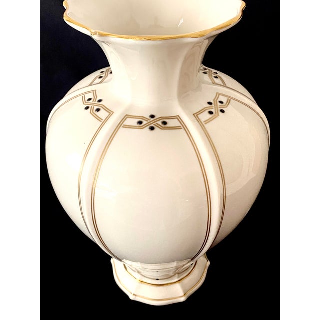 Vintage Large 9 7/8 Inch Lenox Vanguard Collection Ivory Porcelain Art Deco Trim Vase For Sale - Image 12 of 18