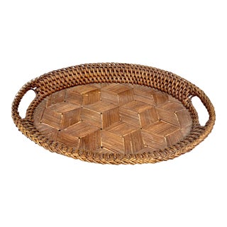 Vintage Woven Wooden Tray For Sale