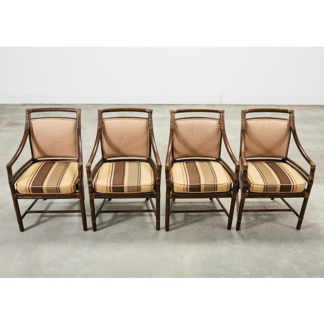 Contemporary Set of Four McGuire Rattan Target Upholstered Dining Armchairs For Sale - Image 3 of 18