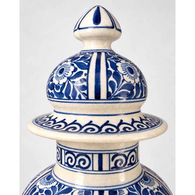 Early 20th Century Antique 1911 Royal Delft De Porceleyne Fles Lidded Vase With Panoramic Dutch Landscape For Sale - Image 5 of 9