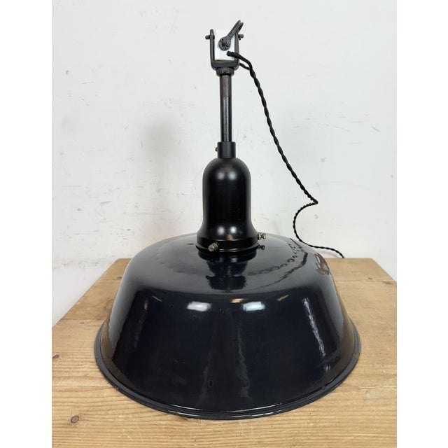 Industrial Black Enamel Factory Lamp with Porcelain Top, 1950s For Sale - Image 15 of 18