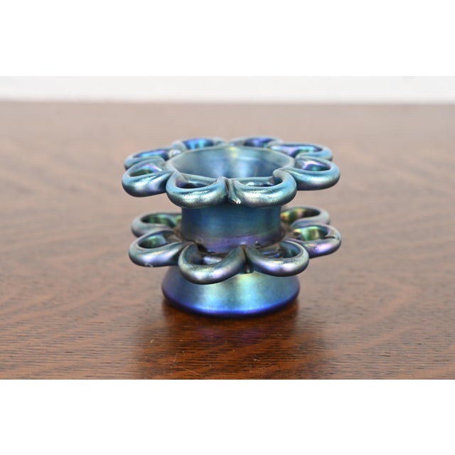 Blue Louis Comfort Tiffany Favrile Iridescent Art Glass Flower Frog For Sale - Image 8 of 8