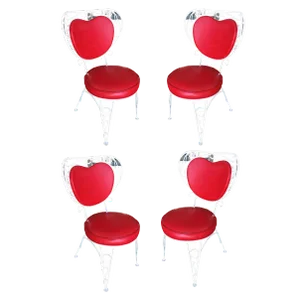 Custom Made Mid-Century Iron & Steel Rebar Heart Patio Lounge Chair, Set of Four