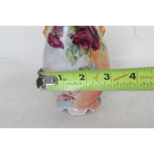 Blue Porcelain Blue Orange Hand Painted Floral Footed Gold Double Handle Vase For Sale - Image 8 of 12