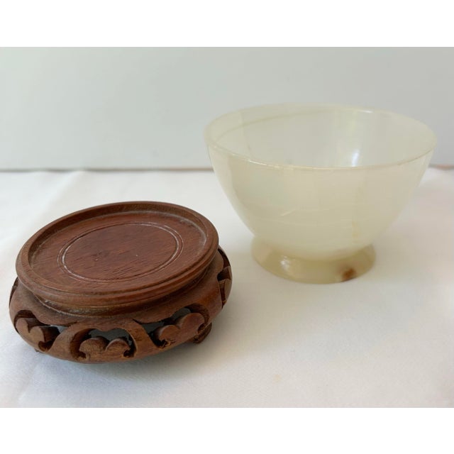 Wood Translucent Alabaster Bowl With Pedestal For Sale - Image 7 of 8