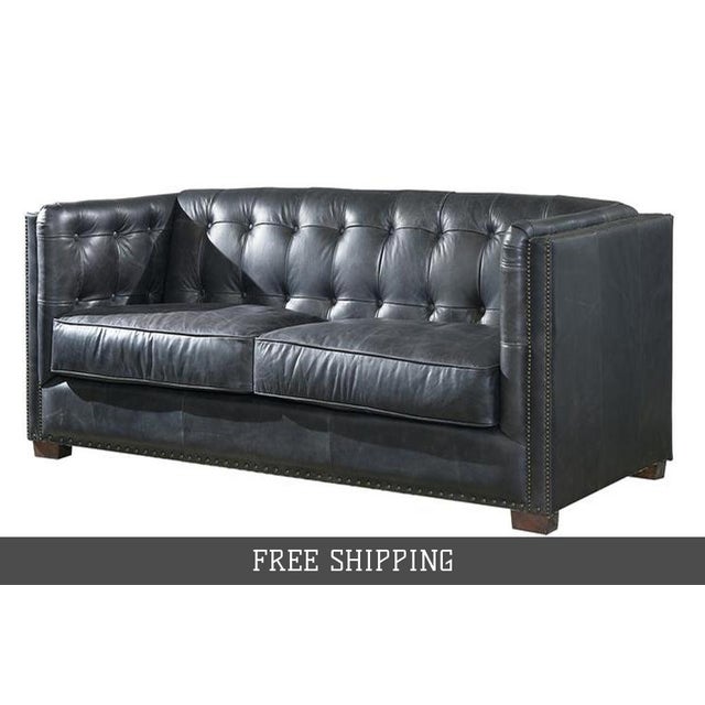 Tuxedo Leather Sofa - Slate For Sale In Chicago - Image 6 of 11