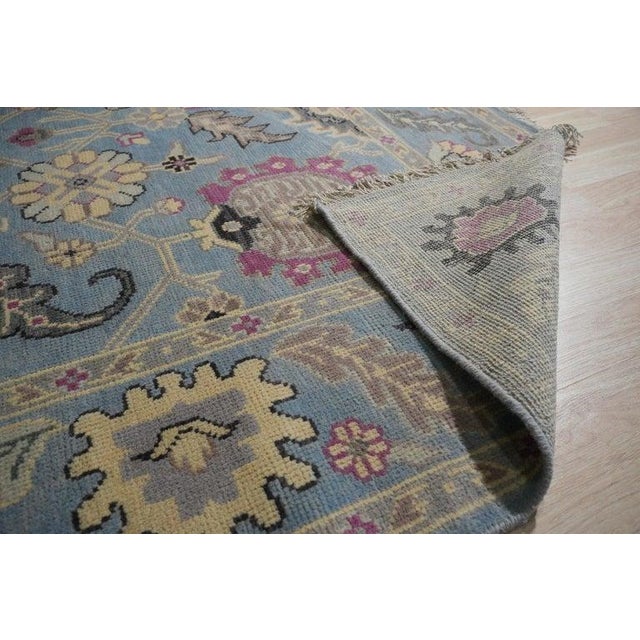 8x10 Blue Hand-Knotted Wool Floral Medallions Traditional Modern Carpet Rug For Sale In New York - Image 6 of 7