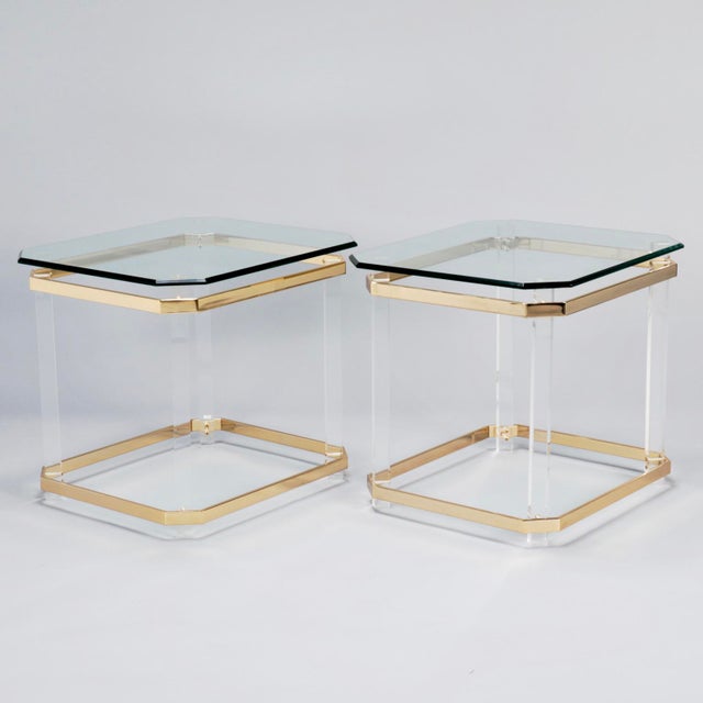 MidCentury Lucite Brass and Glass Side Tables A Pair Chairish