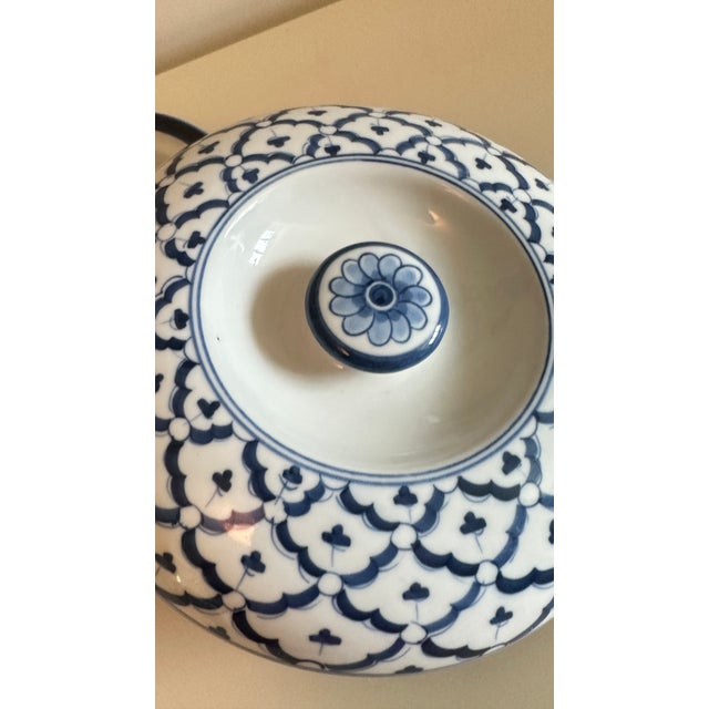 1980s Vintage Thai Blue and White Ceramic Covered Rice Bowl Set 2