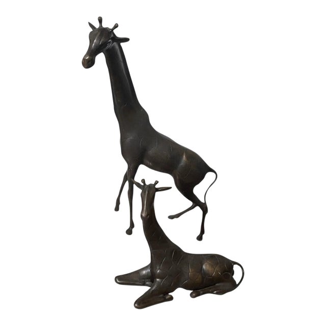 Vintage Unmarked Dark Patinated Giraffe Sculptures, Pair For Sale