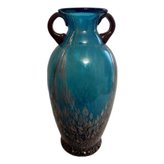 Late 20th Century Vase Blue Copper Aventurine Vintage Dale Tiffany Art Glass Milano Amphora For Sale