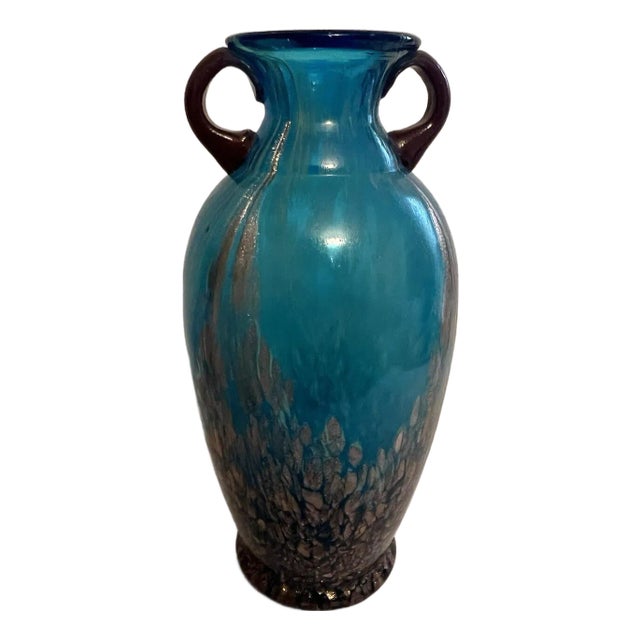 Late 20th Century Vase Blue Copper Aventurine Vintage Dale Tiffany Art Glass Milano Amphora For Sale