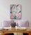 Large Contemporary Abstract Acrylic Painting – Pink, Teal & Circular Motif For Sale - Image 4 of 11