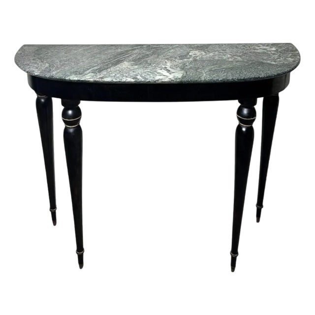 Italian Console Table 1950s in Ebonized Wood and Verde Alpi Marble For Sale