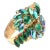 Mid-Century Modern Alice Caviness Auroro Borealis Crystals and Gold Tone Clamp Bracelet 50's Turquoise, Green, For Sale